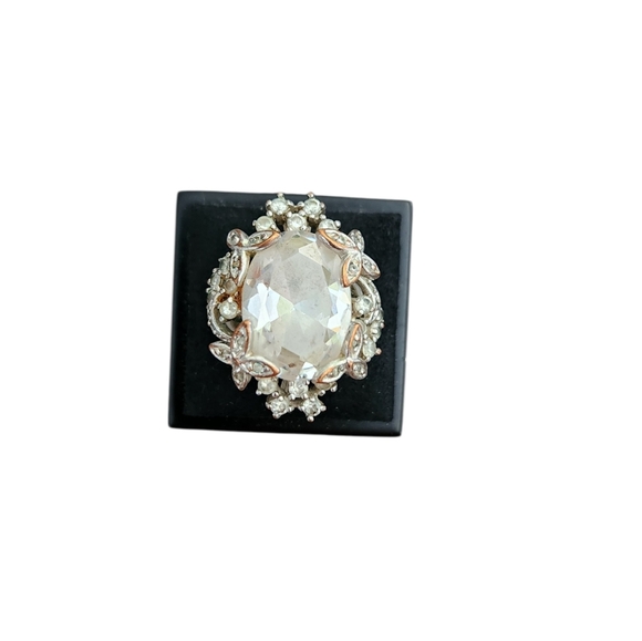 Jewelry - Size 8 Tarnished Silver Toned Crystal Statement Cocktail Ring - Clear